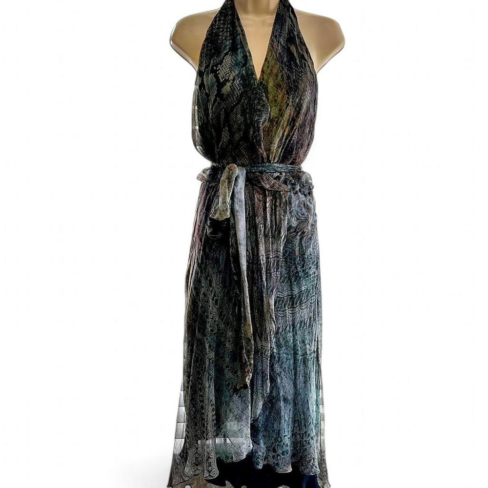 Haute Hippie 100% silk halter faux-wrap maxi dress
